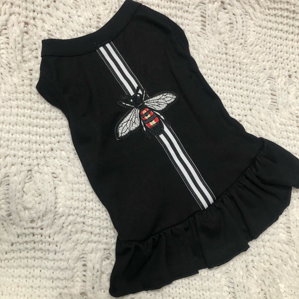Black fancy stripes dog pet dress holiday noir bug bee medium elegant fashion